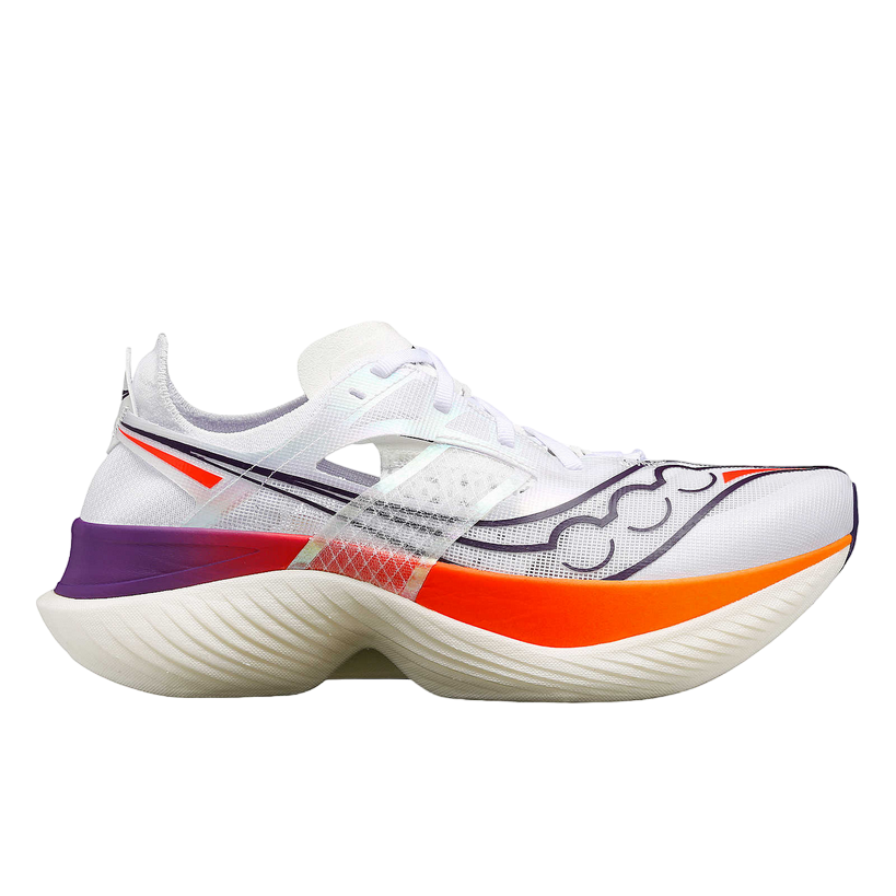 Saucony Endorphin Elite S20768-126 scarpa da corsa competizione bianca con piastra in carbonio vista laterale