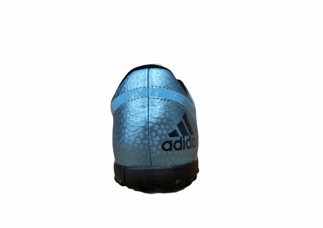 Scarpa da calcetto Adidas Messi 15.TF celeste vista posteriore con dettagli tallone