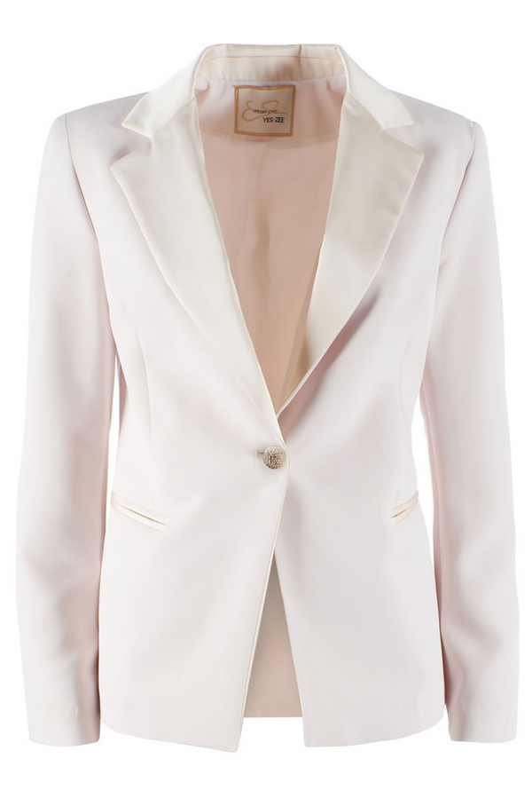 Yes Zee Women&#39;s jacket with lapels and contrasting piping G420-CP00-0250 cream
