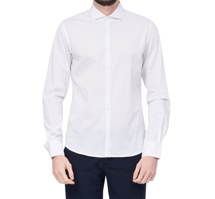 Yes Zee Men&#39;s long sleeve shirt with small French collar C505-U600-0101 white