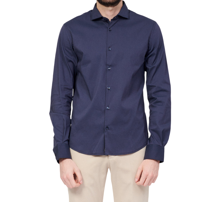 Yes Zee Men&#39;s long-sleeved shirt with small French collar C505-U600-0710 blue