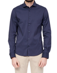 Yes Zee Men's long-sleeved shirt with small French collar C505-U600-0710 blue