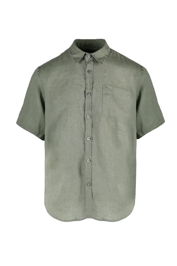 Censured men&#39;s short sleeve linen shirt SM6439TLICA 32 army green