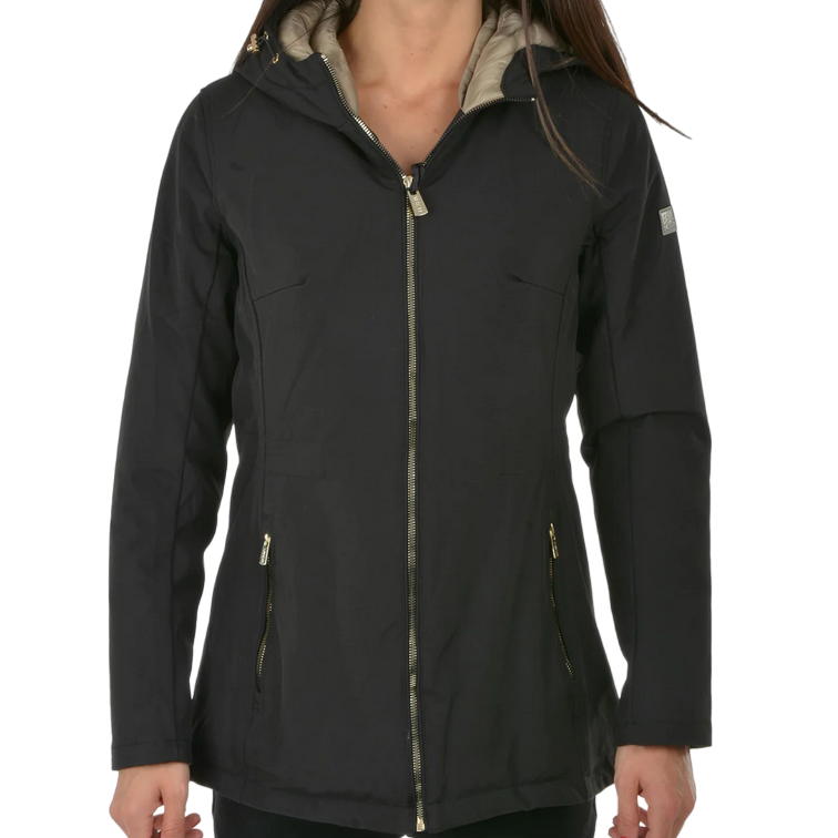 Yes Zee Women&#39;s down jacket with hood medium length O088/Q400 0801 black-beige