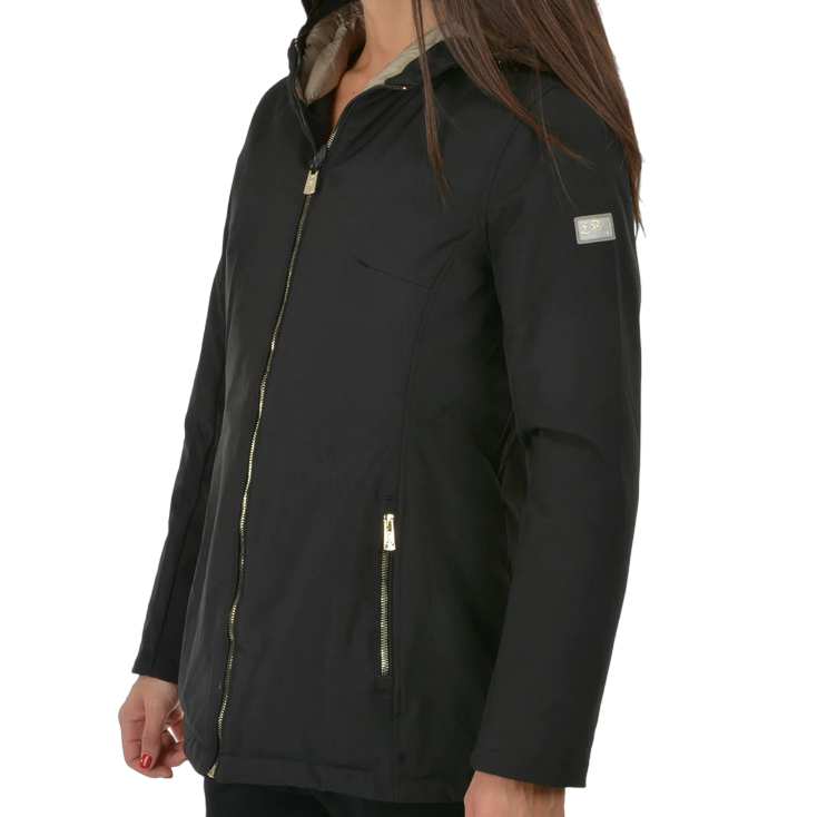 Yes Zee Women&#39;s down jacket with hood medium length O088/Q400 0801 black-beige