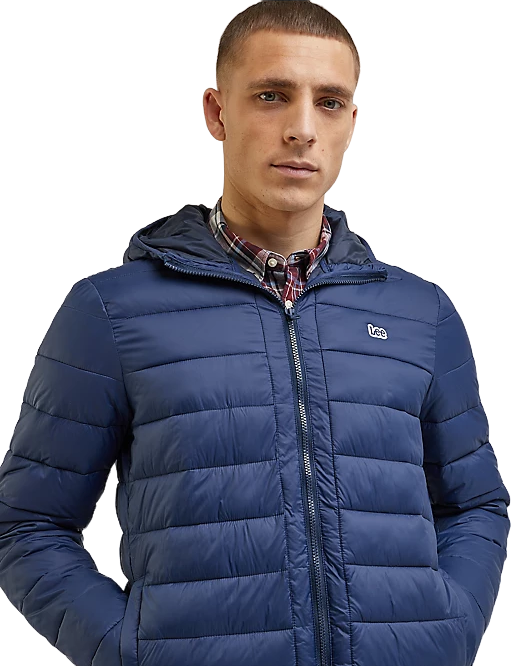 Lee light down jacket with hood for men Puffer 112342992 blue