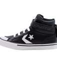 Converse high sneaker shoe with elastic lace and velcro for boys Pro Blaze A01074C black-white