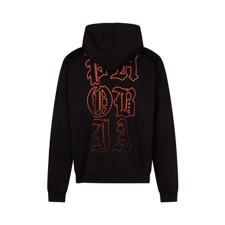 Phobia men&#39;s hooded sweatshirt with Morso de Demone print orange PH00388 black