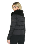 Relish MINAKO women's down jacket with faux fur collar and zip chain plus ribbed cuffs in black