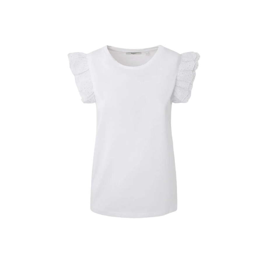 Pepe Jeans t-shirt with short ruffle sleeves Lindsay PL505849 800 white