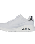 Skechers scarpa sneakers da donna Uno Shimmer Away 155196/WSL bianco-argento