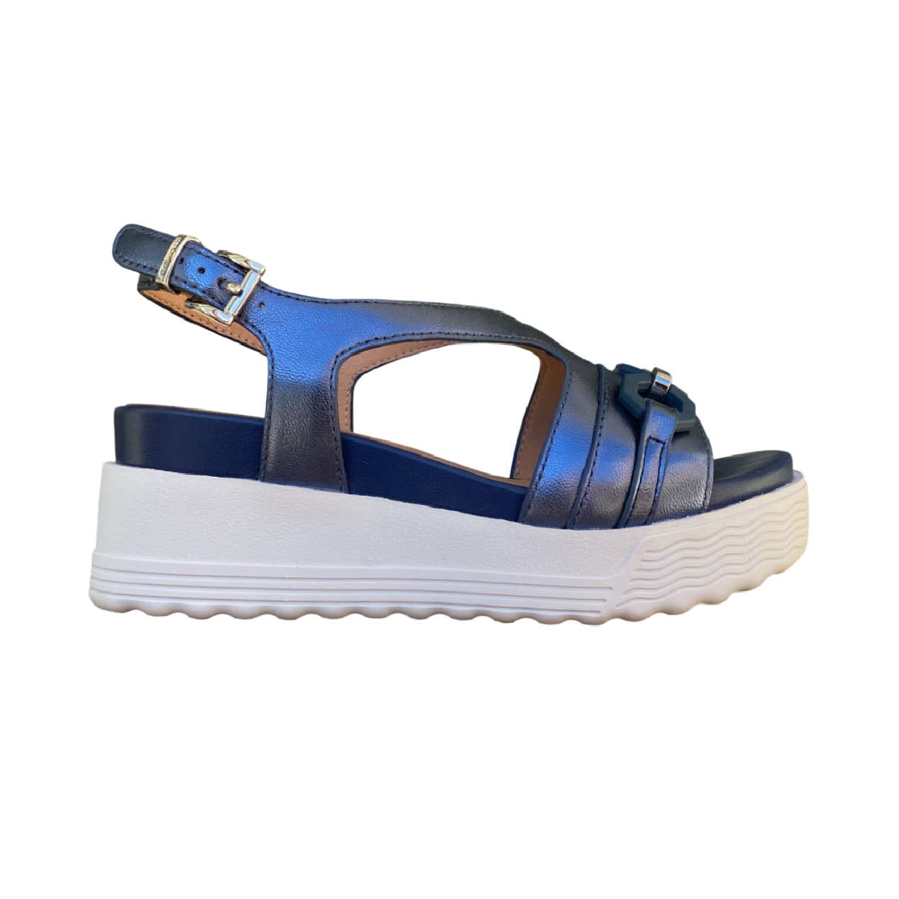 Stonefly sandalo da donna in pelle laminata con zeppa Parky 31 222407 100 blu
