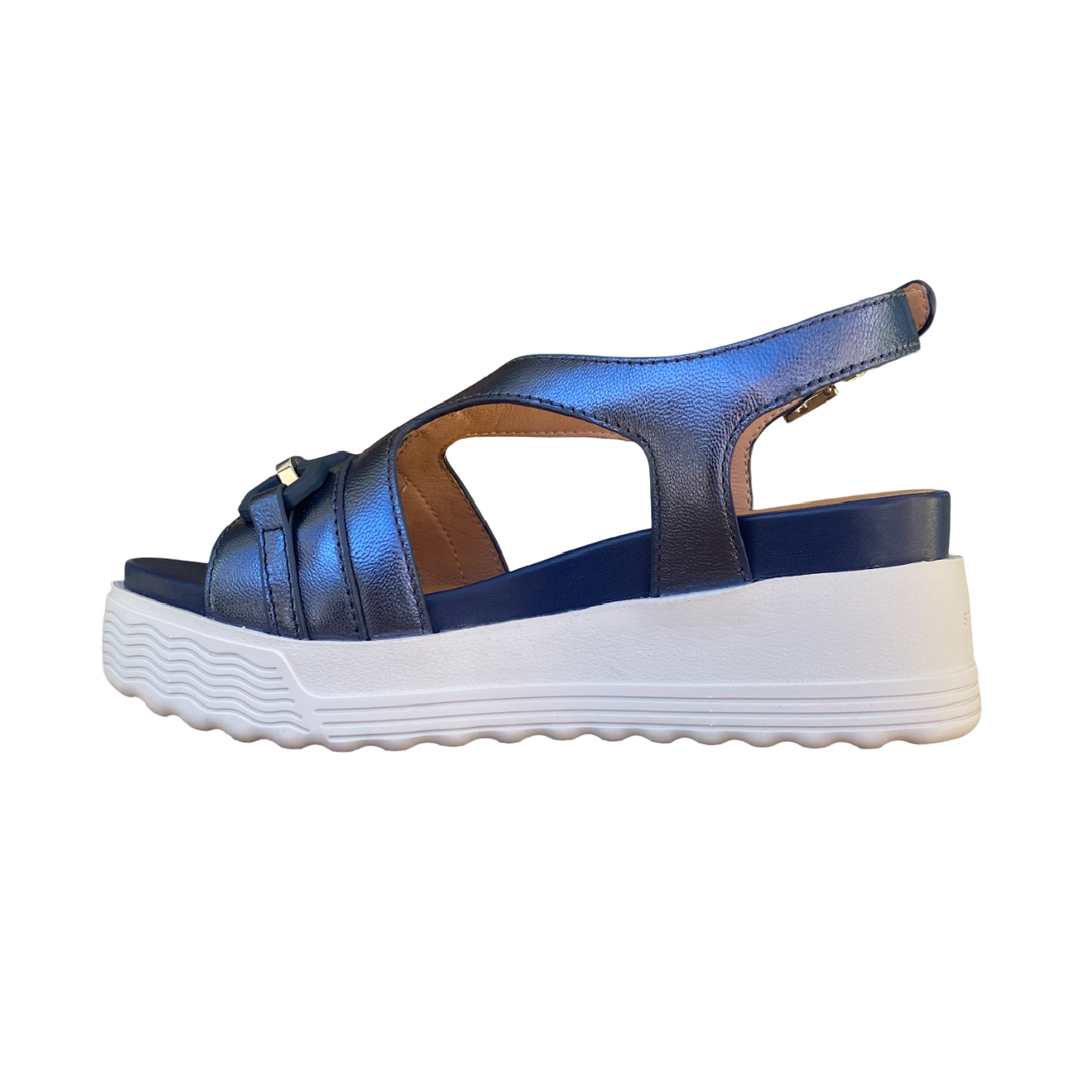 Stonefly sandalo da donna in pelle laminata con zeppa Parky 31 222407 100 blu