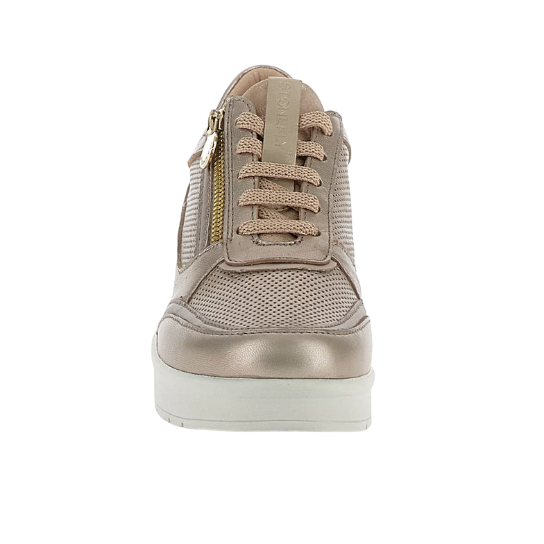 Stonefly scarpa casual da donna con laccio e cerniera Cream 52 in pelle laminata 220738 I89 tortora 3