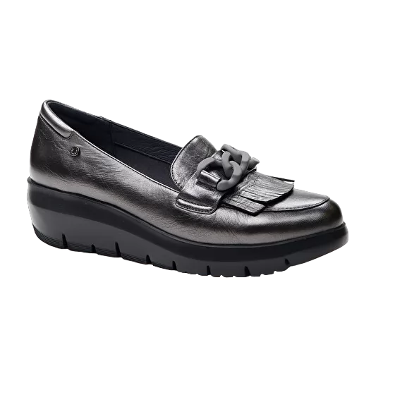 Stonefly women&#39;s moccasin in Plume 13 Lamoinated leather 218215 Z41 charcoal 