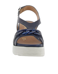 Stonefly women's casual sandal with Parky 28 Calf wedge in leather with chain 220903-05H blue