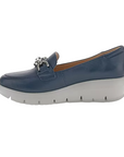 Stonefly women's leather moccasin shoe with chain Plume 26 220757 144 blue