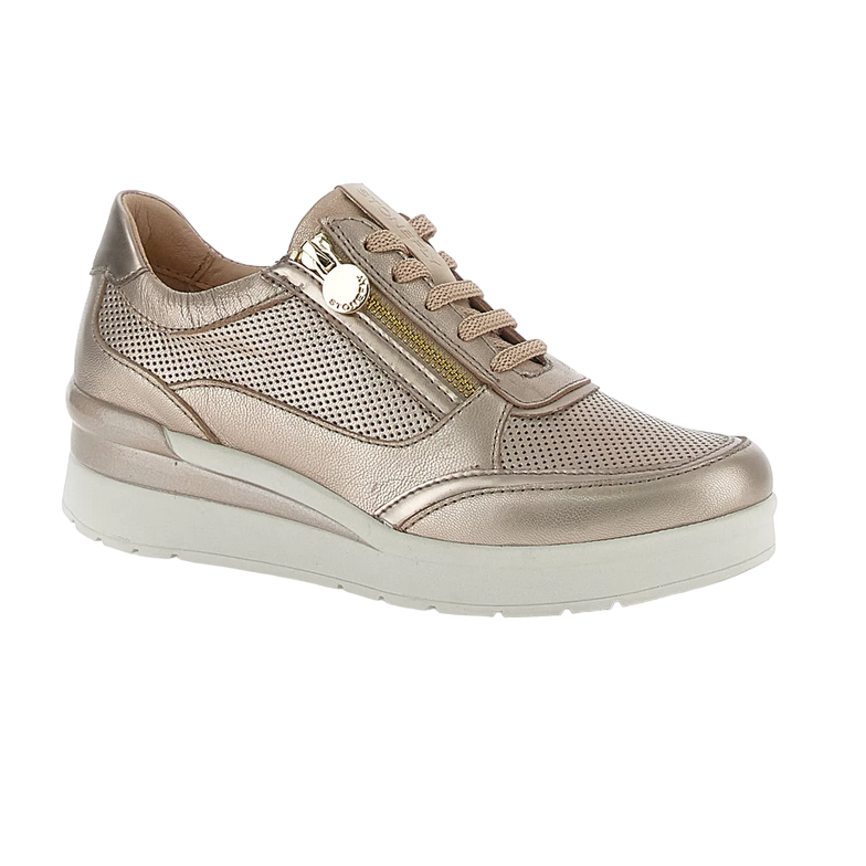 Stonefly women&#39;s casual shoe with zip Cream 52 in laminated leather 220738 I89 dove gray