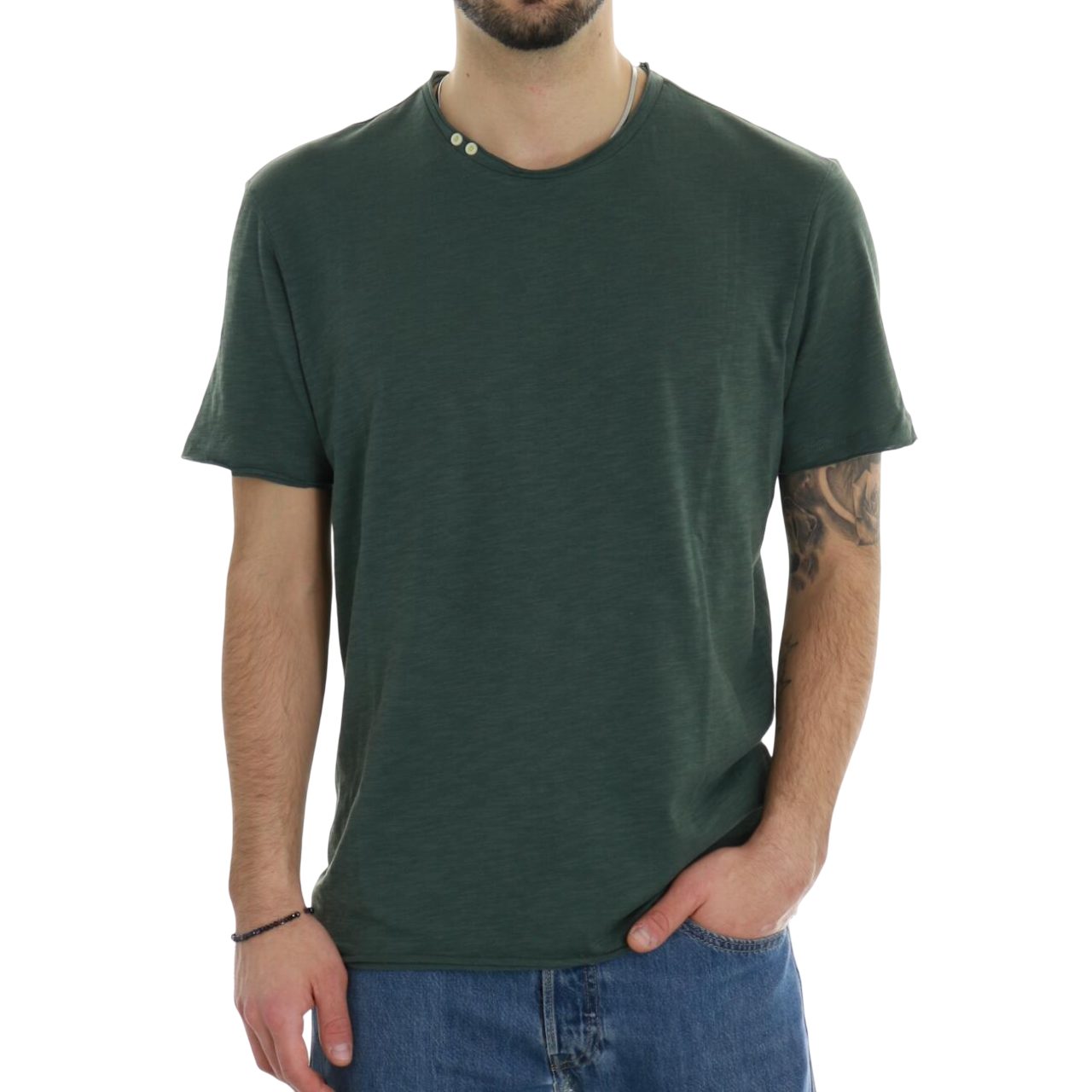 Trez maglia manica corta in cotone fiammato TOPO6-JSB3 M49044 387 verde