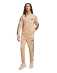 Tuta completa Adidas Tricot Sportswear Basic 3 Stripes JX5501 colore nocciola-nero, abbigliamento sportivo premium, frontale