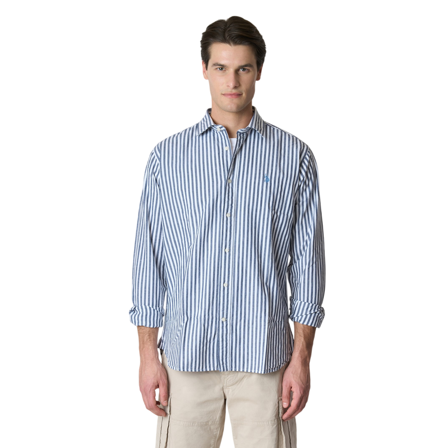 U.S. Polo Assn. Camicia Righe Manica Lunga Uomo US41104028 770 Bianco-Blu, vista frontale