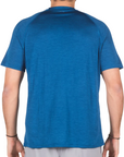 T-shirt tecnica Under Armour HeatGear blu per uomo, tessuto leggero anti-sudore, posteriore
