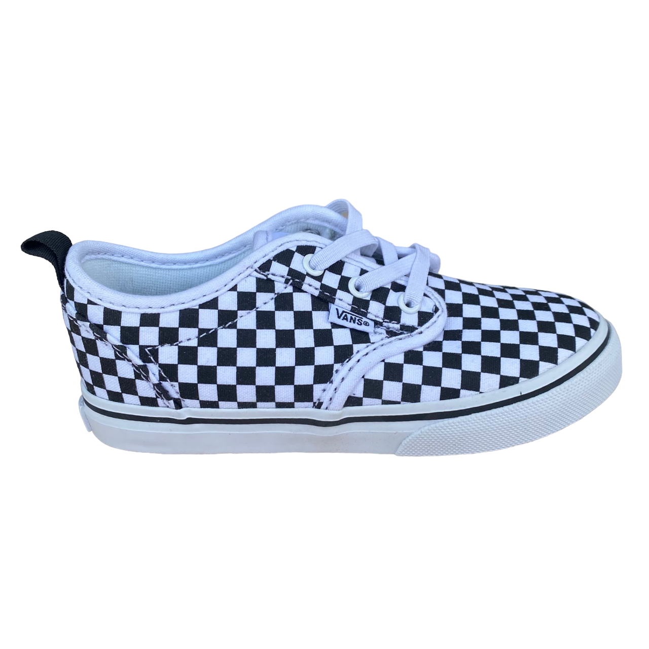 Sneakers Vans Atwood Slip-On Junior VN0A2XSPHRK bianche a scacchi neri per bambini con pattern checkerboard, vista esterna