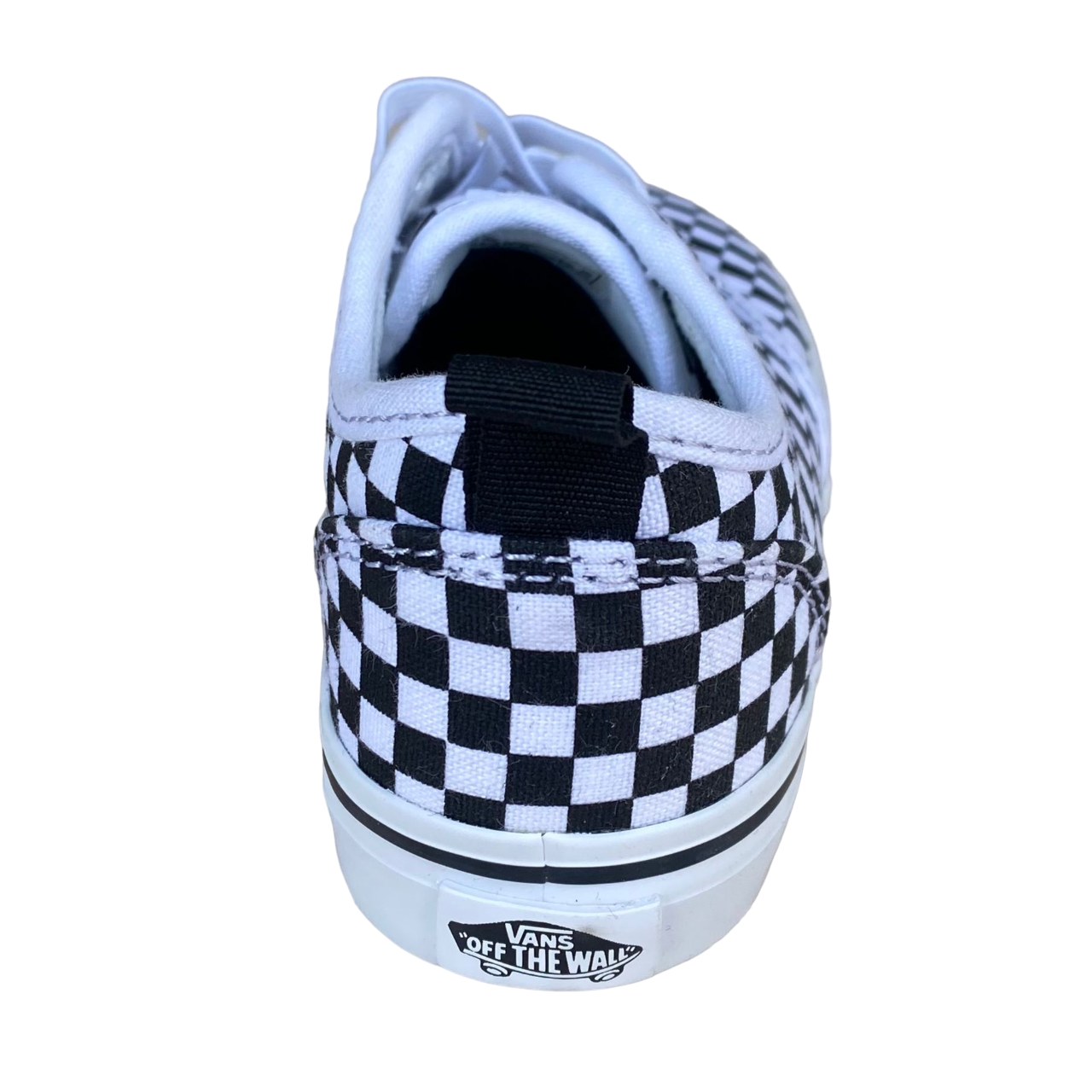 Dettaglio tallone checkerboard Vans Atwood Slip-On Junior VN0A2XSPHRK, motivo scacchi bianco-nero per kids