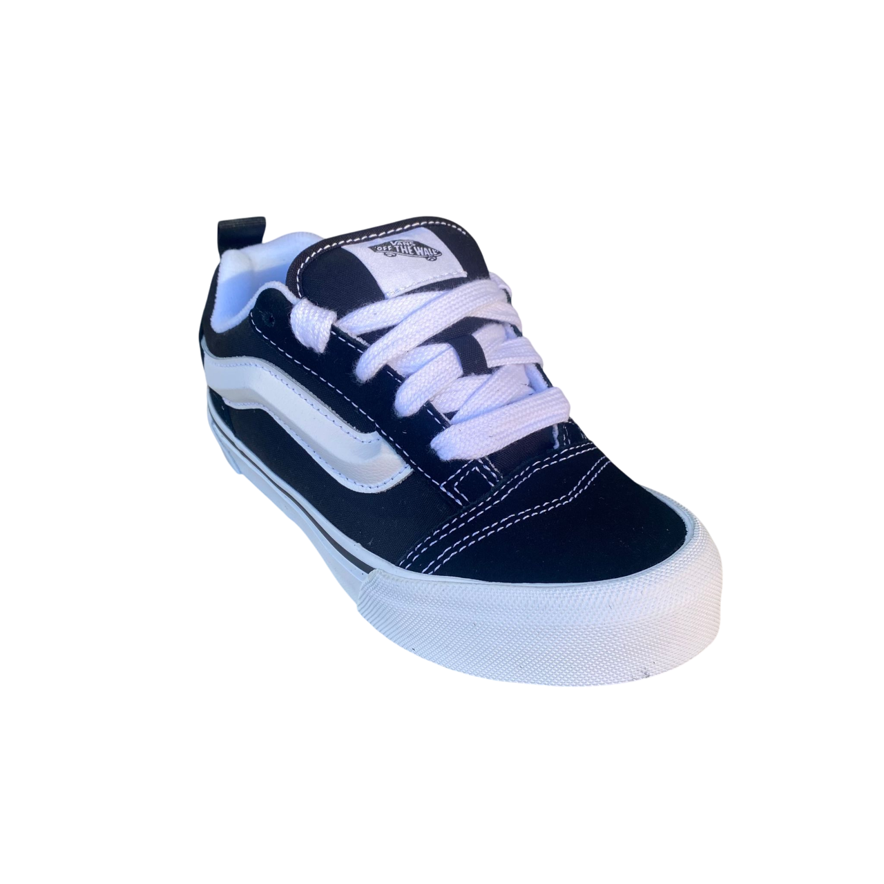 Vans Knu Skool VN000CYU6BT1 sneakers da ragazzi nero-bianco, vista frontale con design retrò