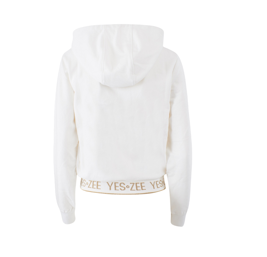 Yes Zee women&#39;s sweatshirt with hood and personalized elastic band F414 white
