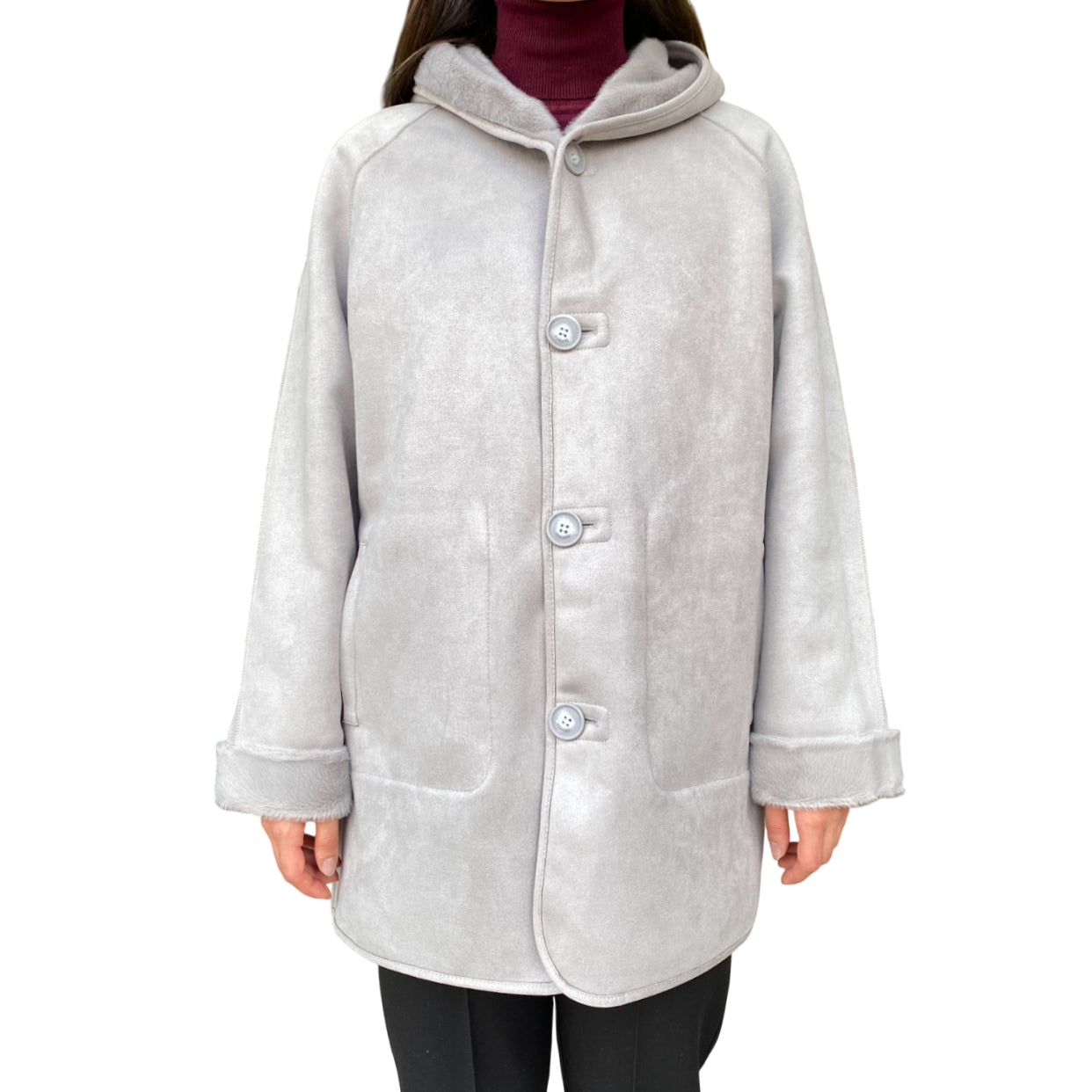 Yes Zee 1444 O026 0846 Grigio - Cappotto reversibile donna ecopelliccia - frontale revesibile