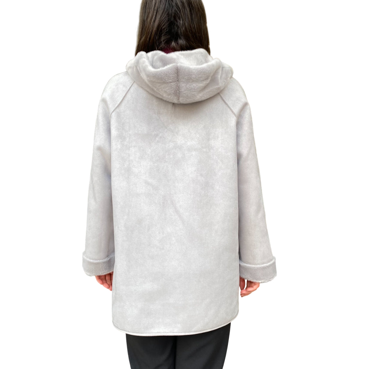 Yes Zee 1444 O026 0846 Grigio - Cappotto reversibile donna ecopelliccia - retro