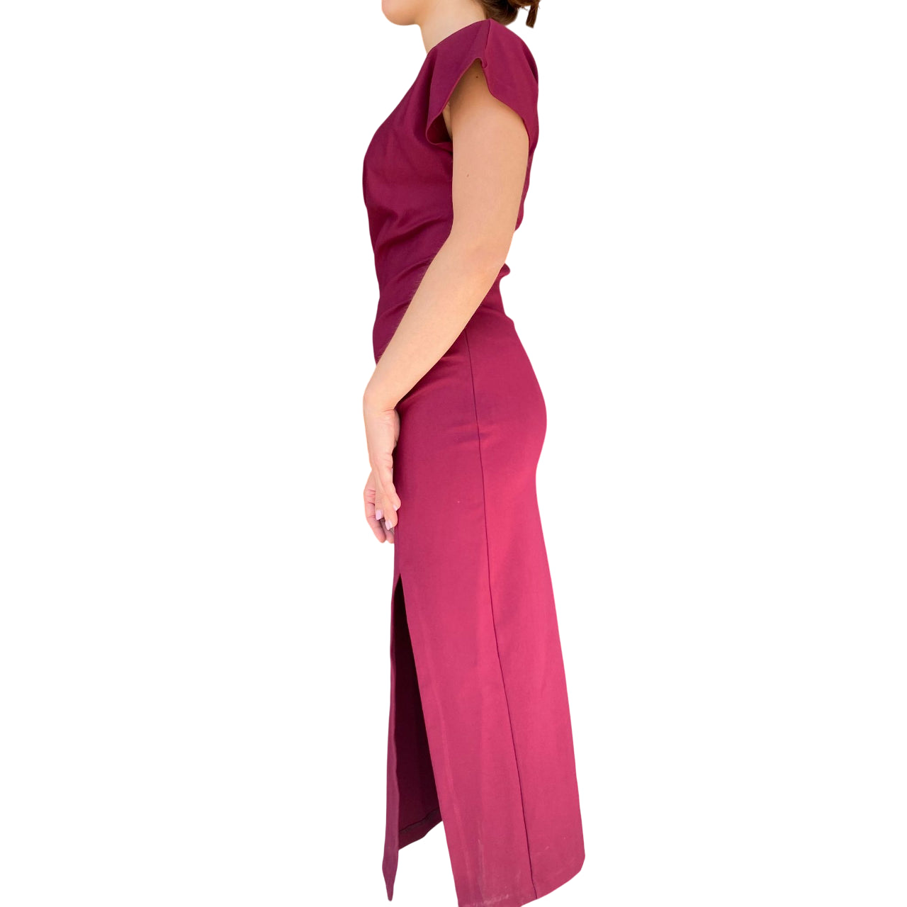 Yes Zee Abito Lungo 1432A037 - Vestito Donna Rosso Borgogna Vista Laterale