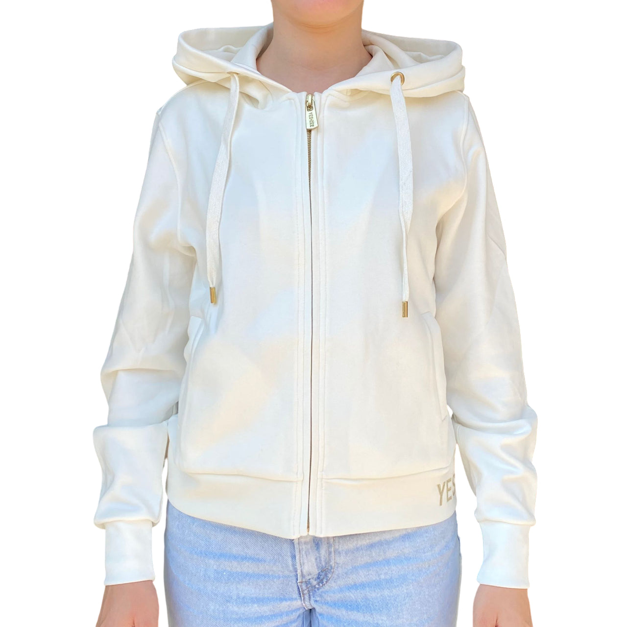 Yes Zee Felpa Donna Full zip In Punto Milano Cappuccio 1116 F001 0157 avorio - Vista Frontale