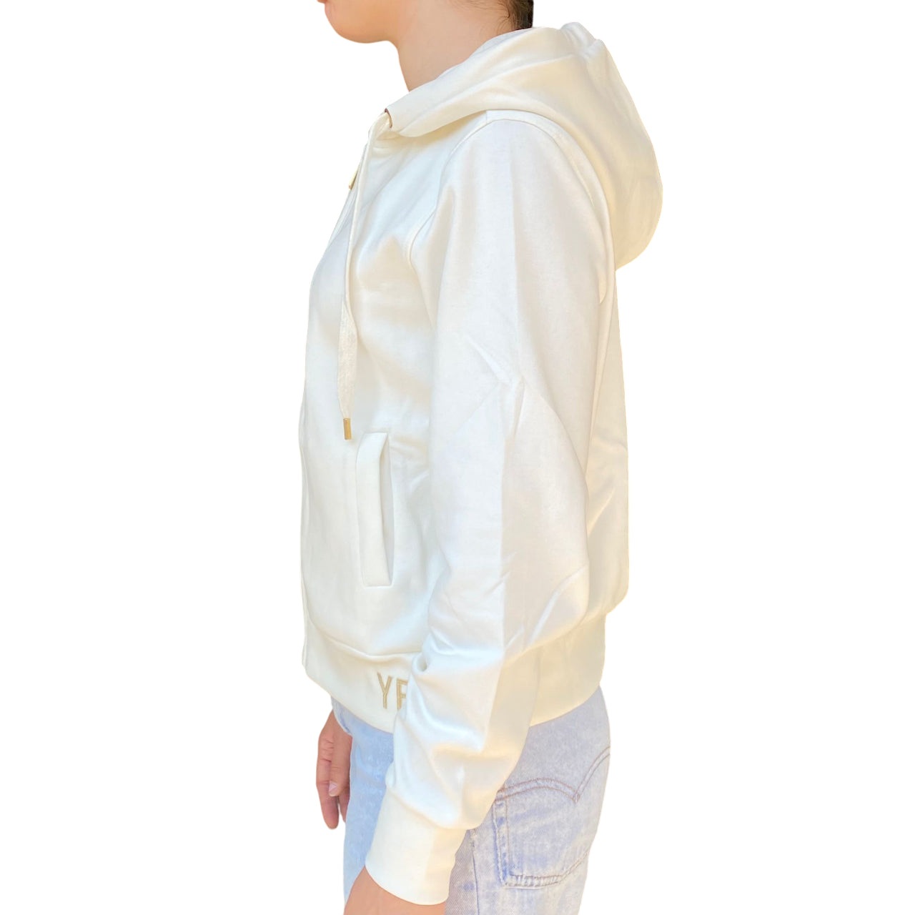 Yes Zee Felpa Donna Full zip In Punto Milano Cappuccio 1116 F001 0157 avorio - Vista Laterale