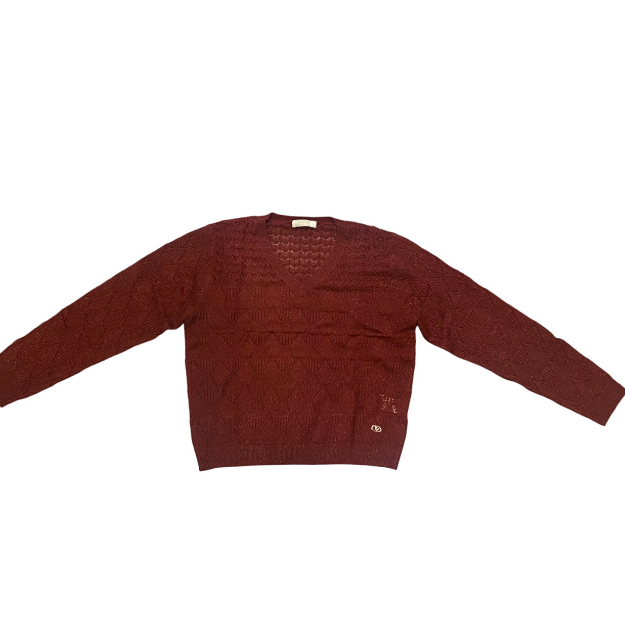 Yes Zee Maglia Donna Scollo V Glitter Lavorata 1398 M019 0580 rosso borgogna - Vista Frontale 