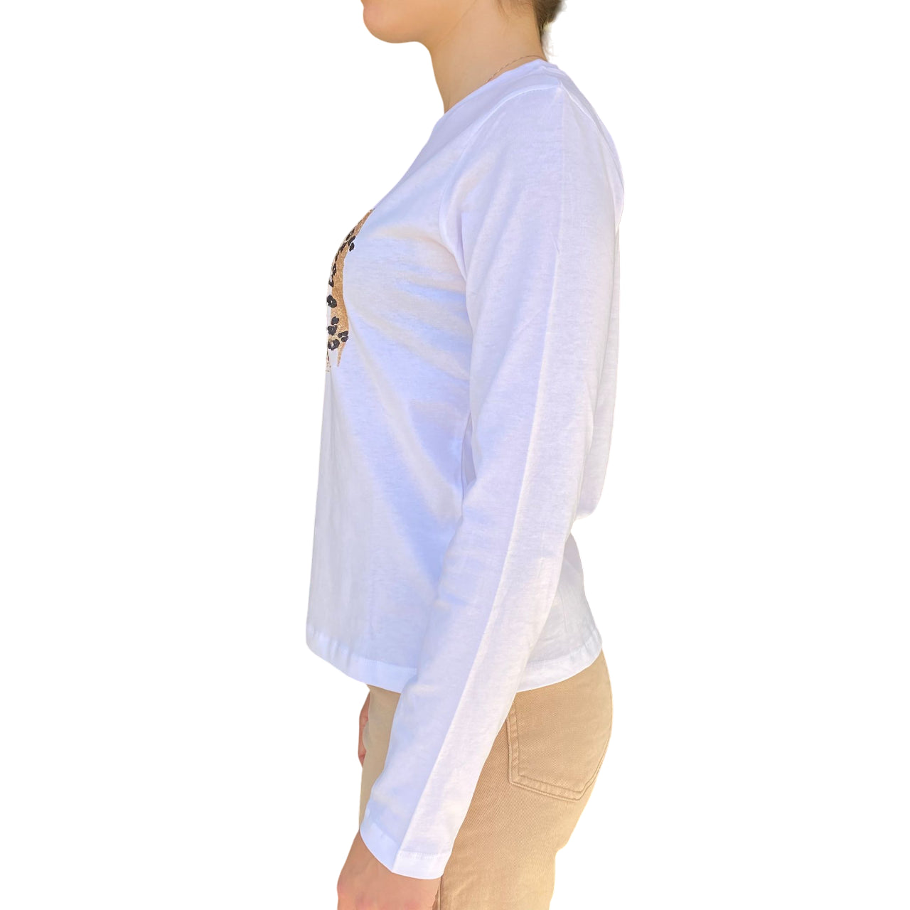 Yes Zee Maglietta Donna 1461 Brillantini - T-Shirt Gesso Vista Laterale