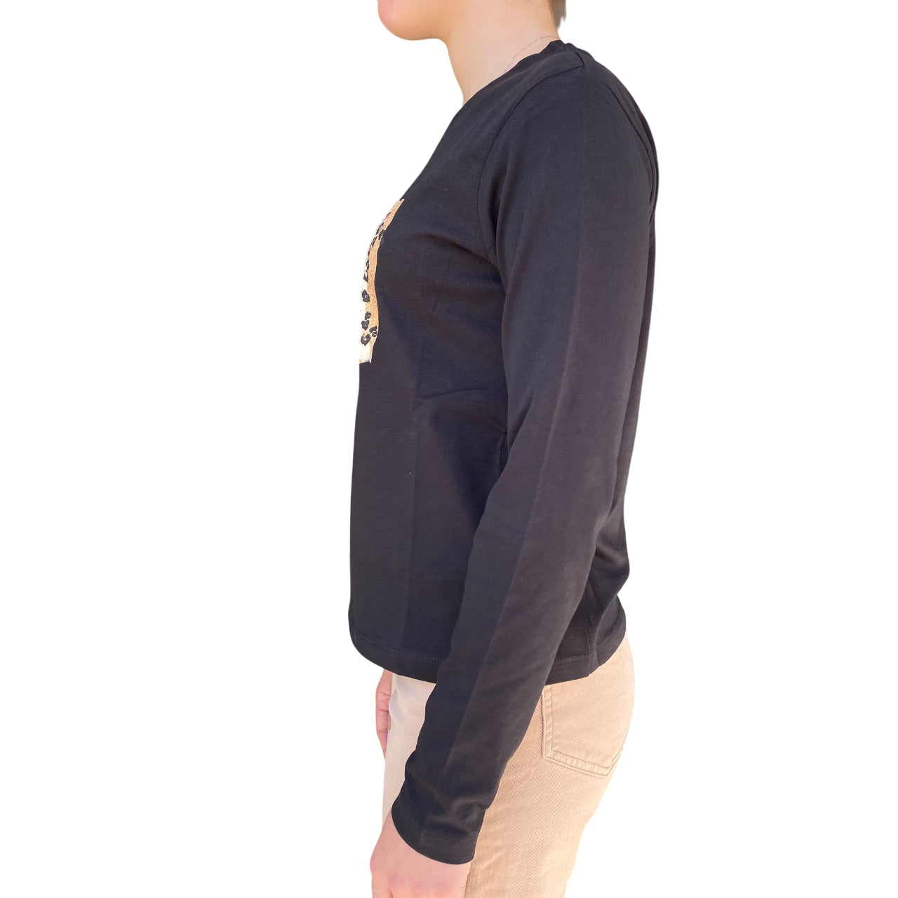 Yes Zee Maglietta Donna 1461 Brillantini - T-Shirt Nera Vista Laterale