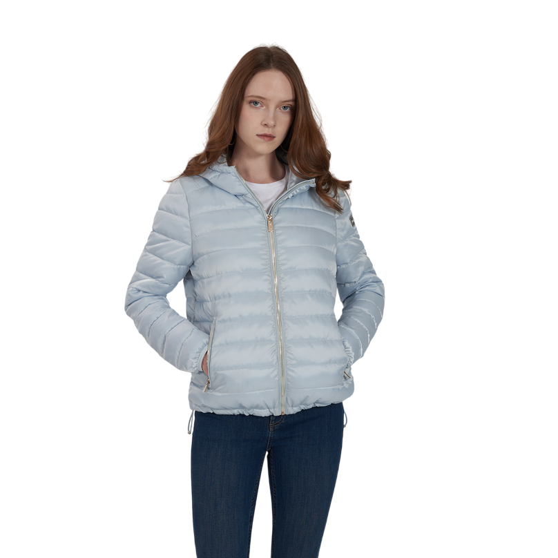 Yes Zee giubbino con cappuccio da donna trapunta orizzontale 1002 J454 M600 0707 celeste