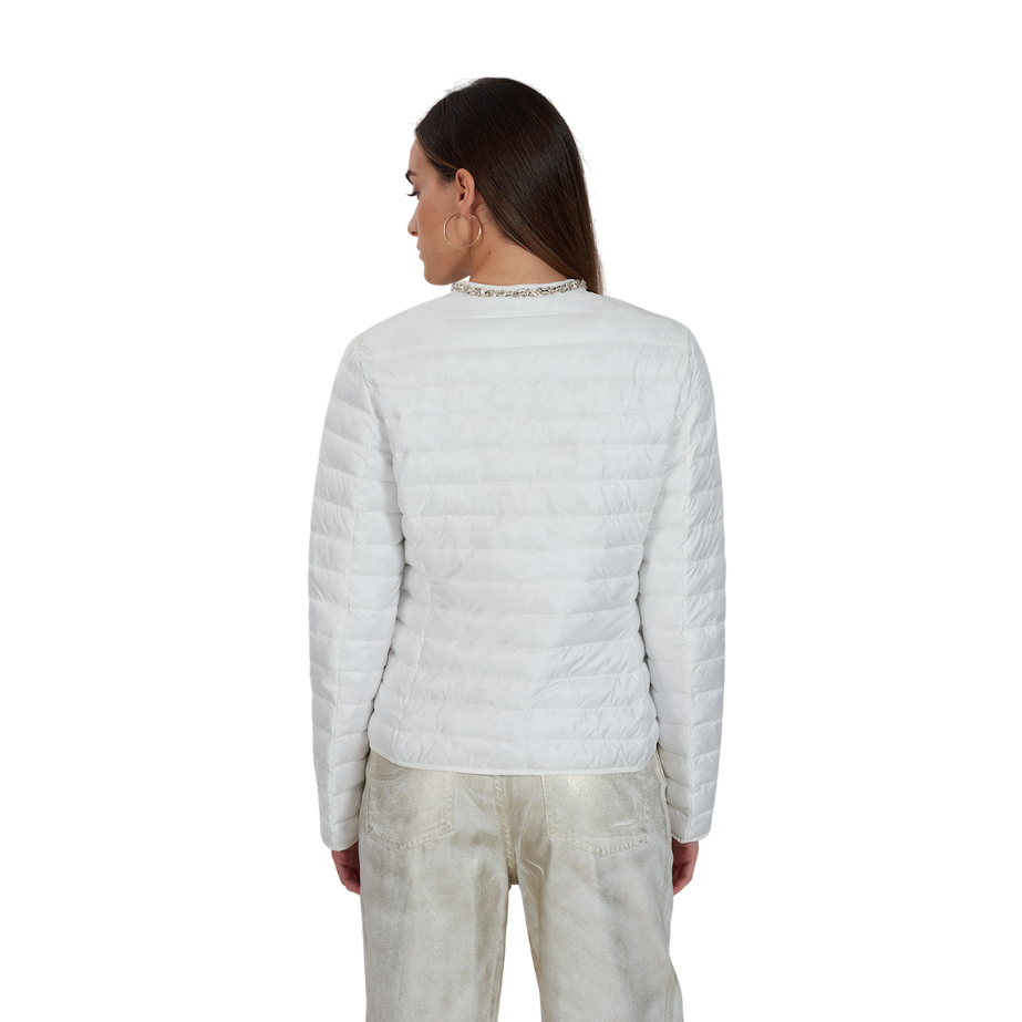 Yes Zee giubbino trapuntato da donna con ornamento di preziosi al collo 1360 G403/KS00 0101 bianco1