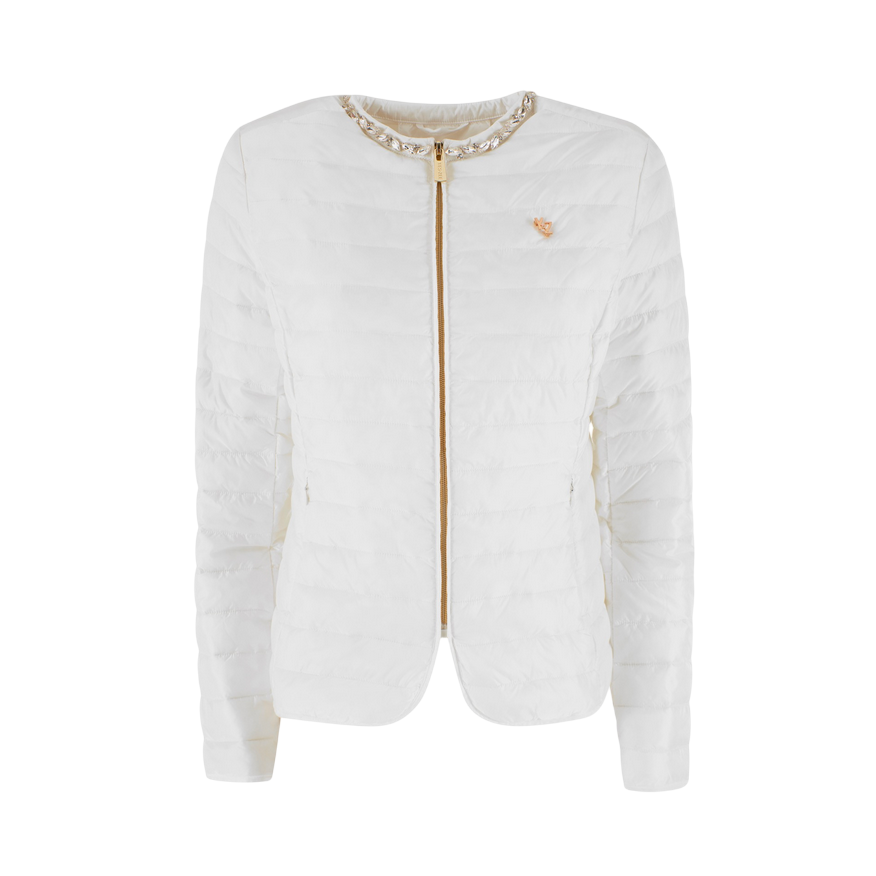 Yes Zee giubbino trapuntato da donna con ornamento di preziosi al collo 1360 G403/KS00 0101 bianco2