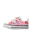 converse girl's sneakers shoe with 2 flower patterned tears A06340C white-light blue-pink