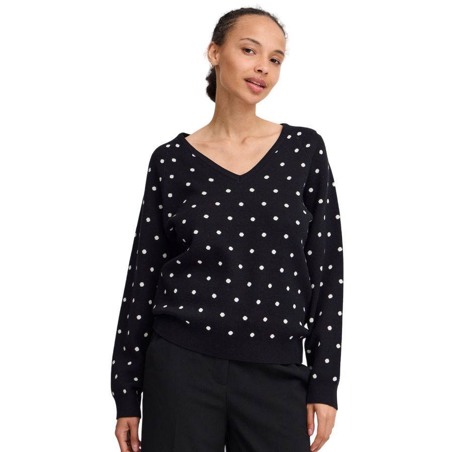 b.young maglione girocollo da pois da donna Bymiran dot Jumper 20815262 200453 nero