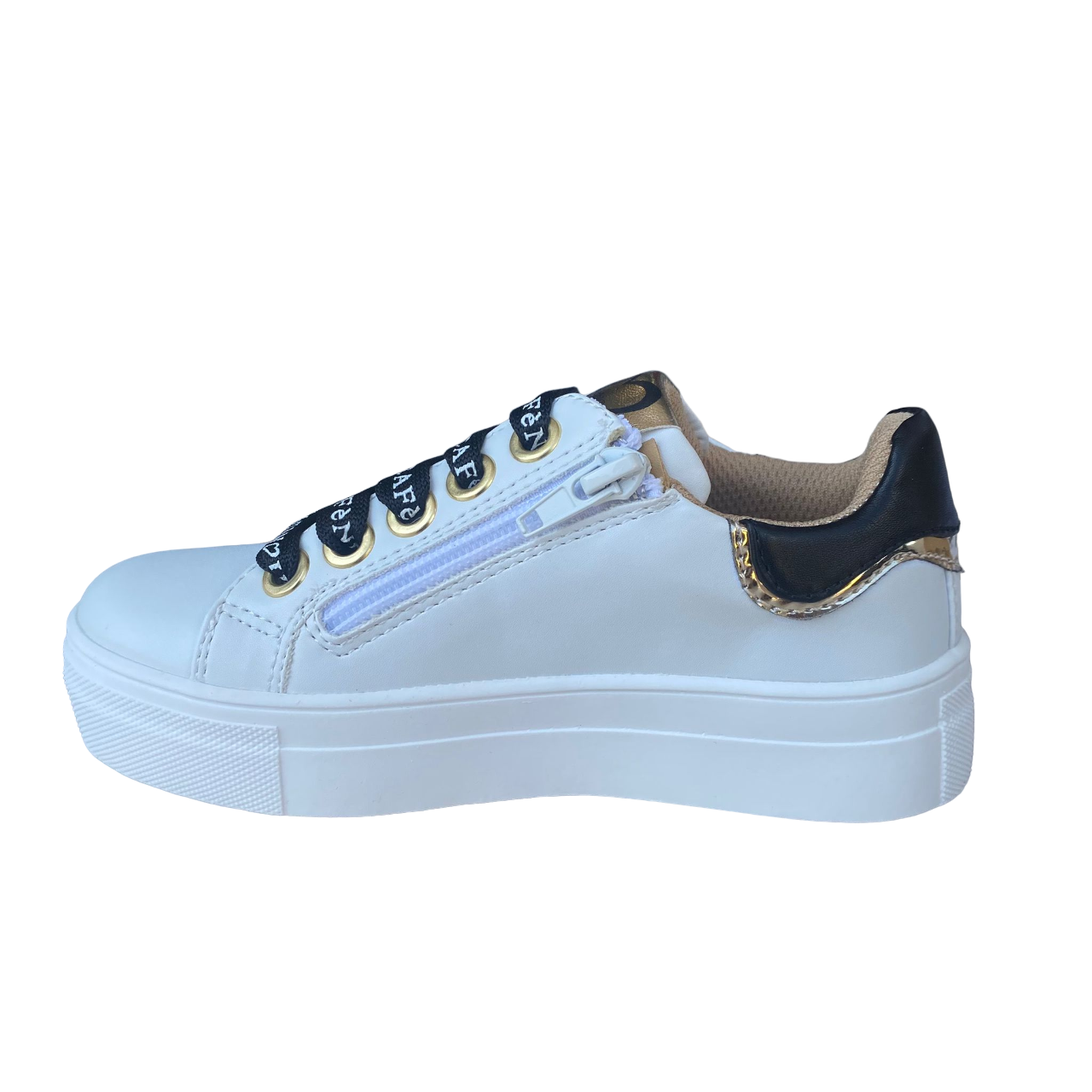CafèNoir girl&#39;s sneakers shoe with side zip C-2281 C1738b white