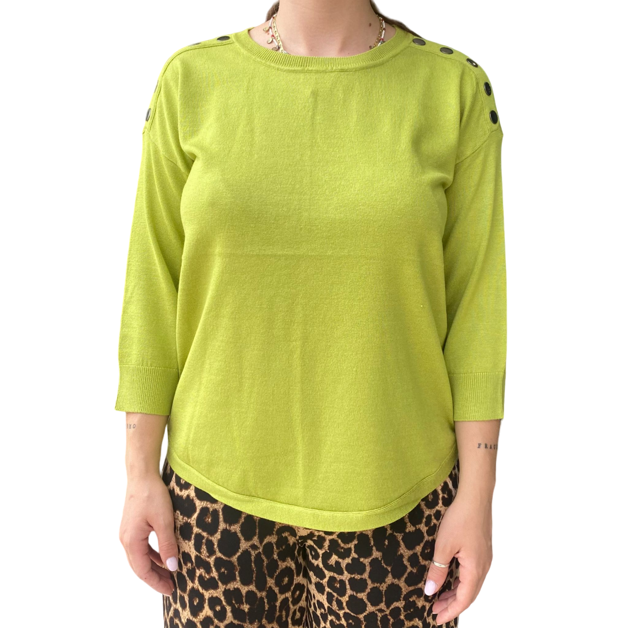 fransa maglione da donna con bottoni sulle spalle 20607204 160435 verde