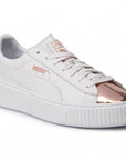 Puma scarpa sneakers da donna con zeppa Basket Platform Metallic 366169 03 bianco