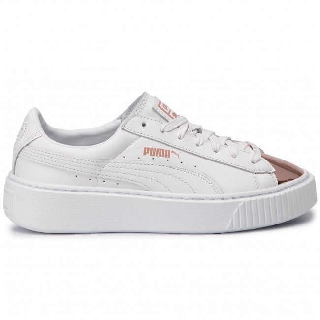 Puma scarpa sneakers da donna con zeppa Basket Platform Metallic 366169 03 bianco