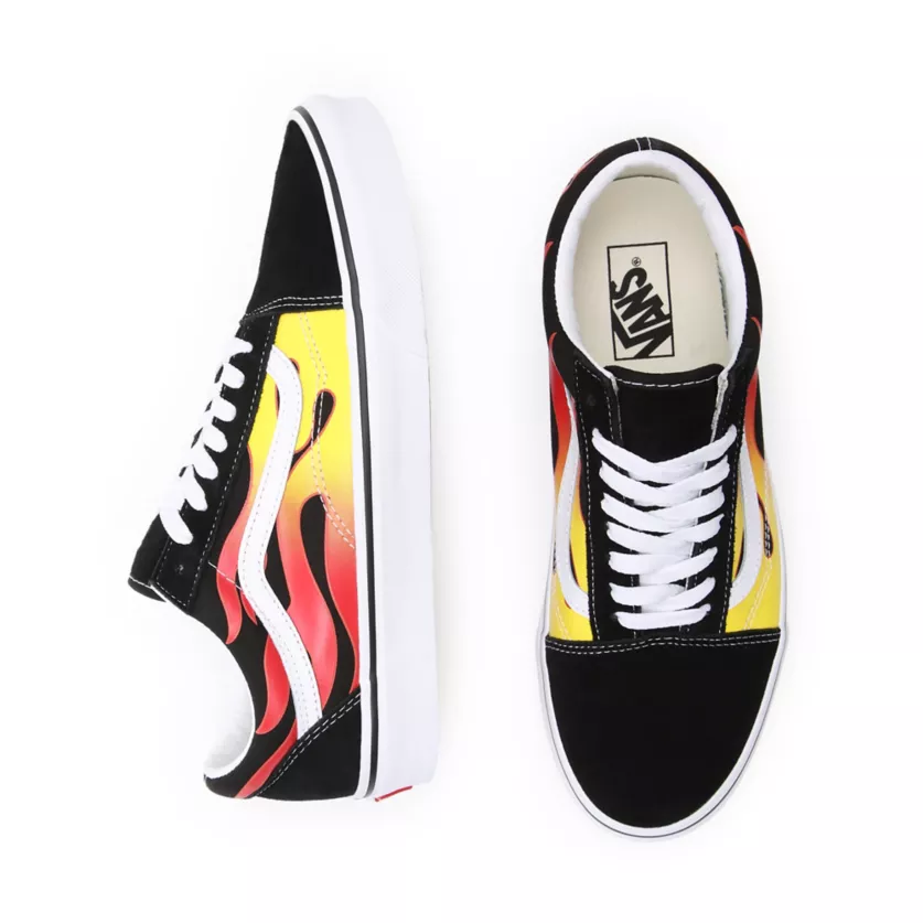 Vans adult sneakers shoe with Old Skool Flame print VN0A38G1PHN1 black-white-flames