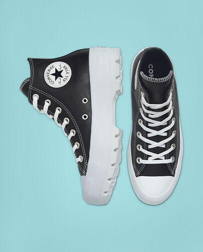 Converse women&#39;s shoe sneakers in leather Lugged HI Chuck Taylor All Star 567164C black white