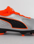 Puma men's leather football boot with sock One 3 AG 104762 01 silver orange black